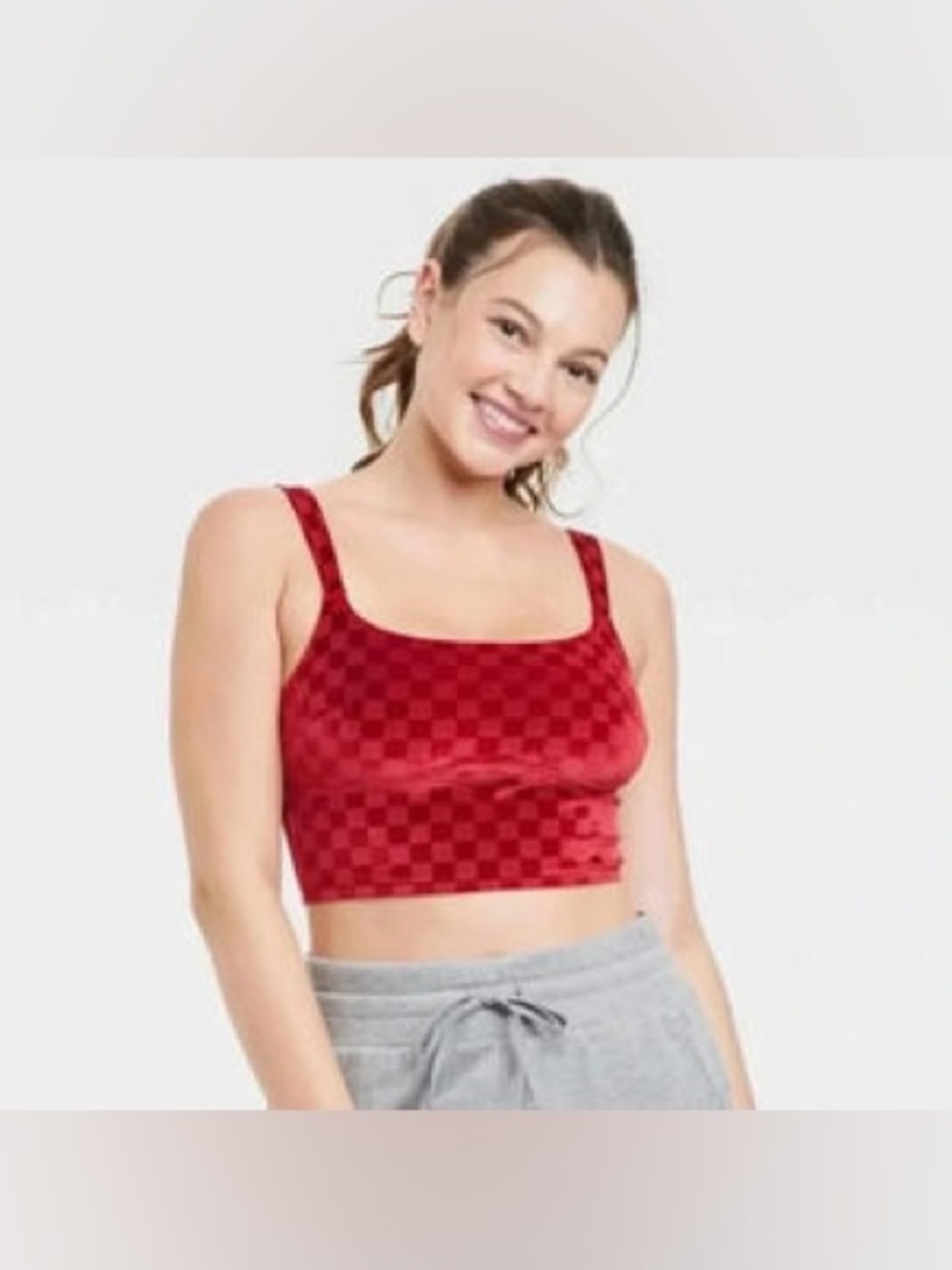 Colsie Red Velvet Checkered Longline Bra Bralette Tank Mesh Back
